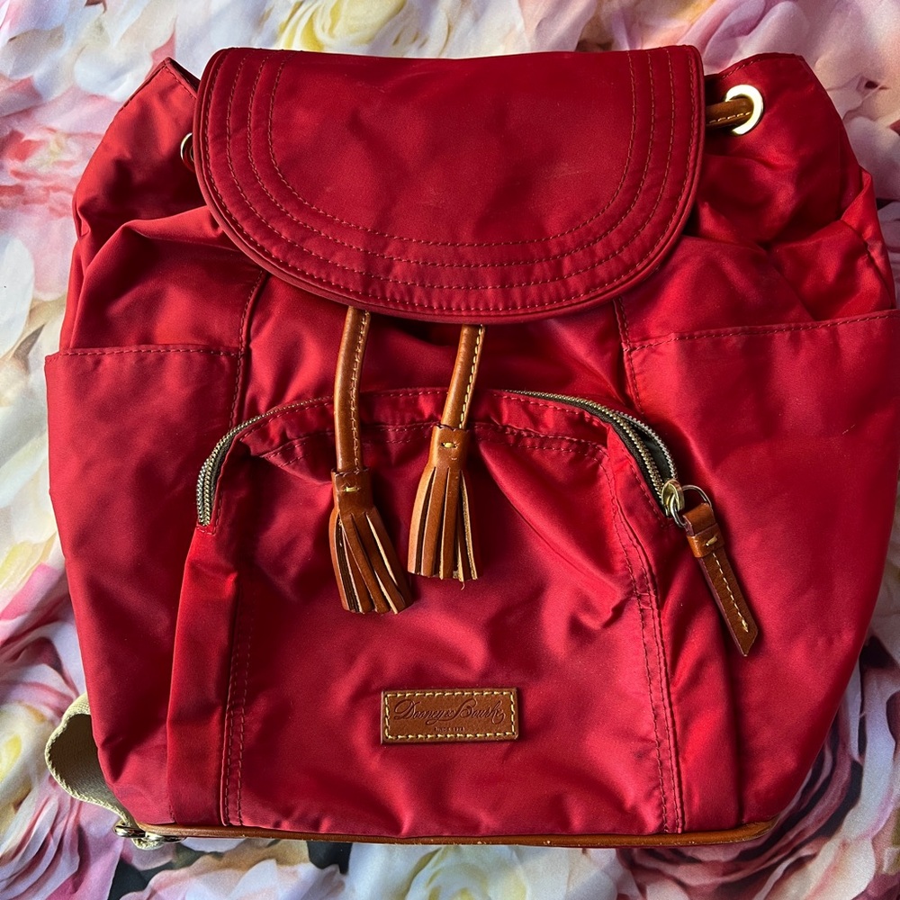 Dooney & Bourke Red Backpack with Brown Accents